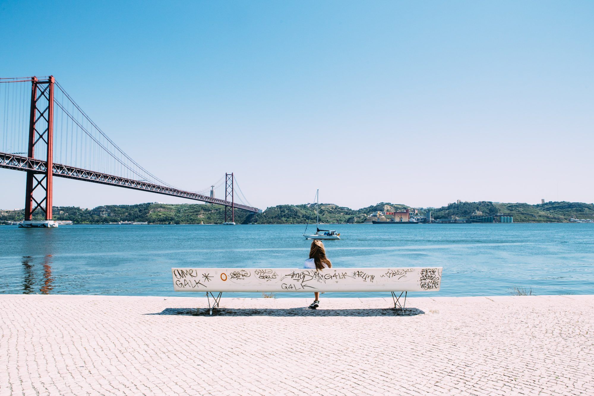 A quiet bench overlooking the Tagus in Lisbon