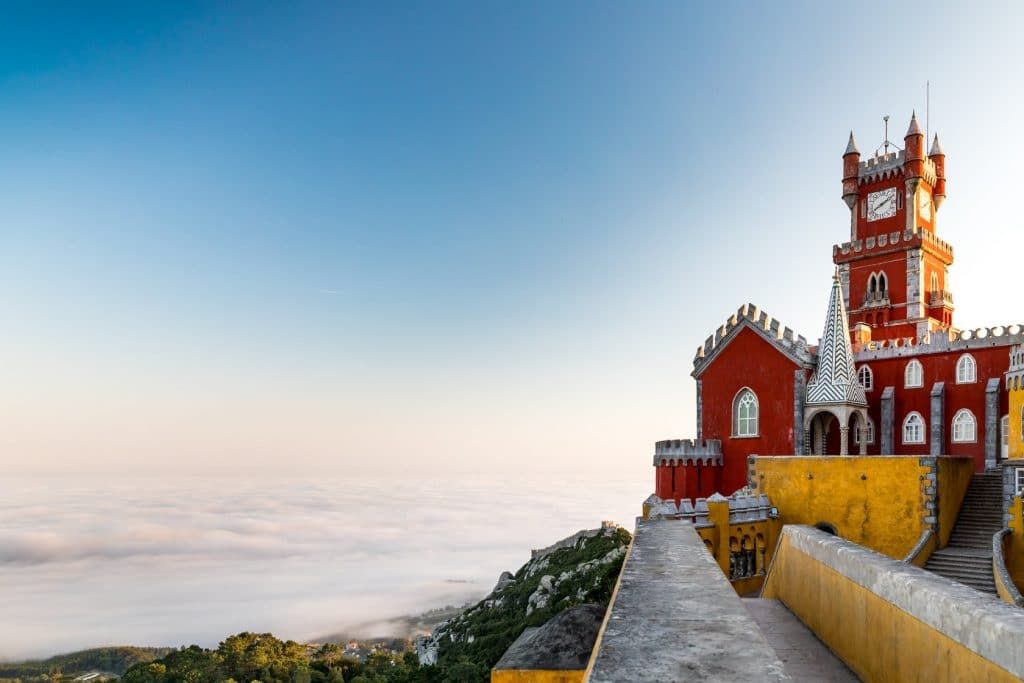 Pena Palace rising above the wooded hills of Sintra